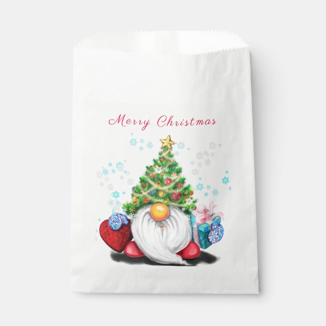 Gnome mit Weihnachtsbaumhut und Geschenktasche Geschenktütchen (Vorderseite)