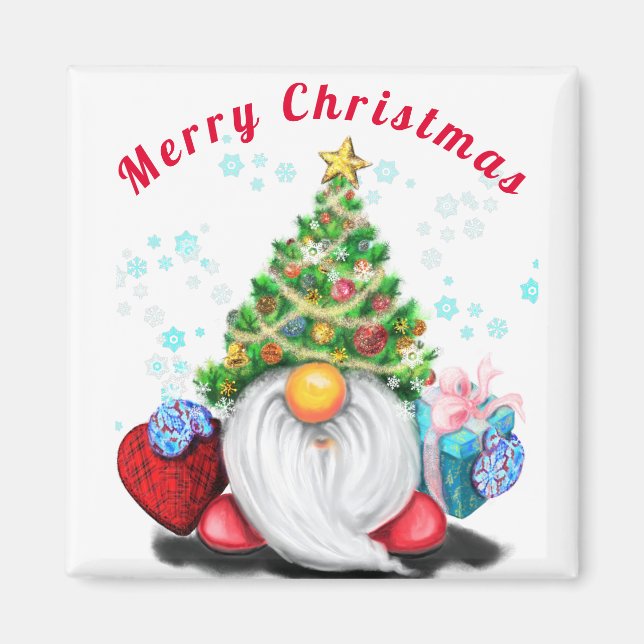 Gnome mit Weihnachtsgeschenke Magnet (Vorne)