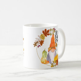 Gnome mug with pumpkins squash and fall leaves  kaffeetasse