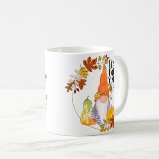Gnome mug with pumpkins squash and fall leaves kaffeetasse