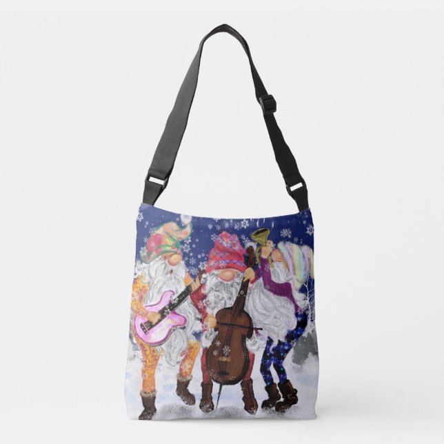 Gnome Music Band Christmas Crossbody Bag Tragetaschen Mit Langen Trägern (Vorderseite)