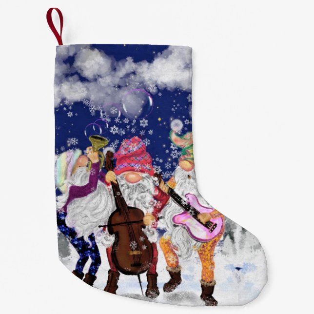 Gnome Musical Band Funny Christmas Strumpf Kleiner Weihnachtsstrumpf (Vorderseite)