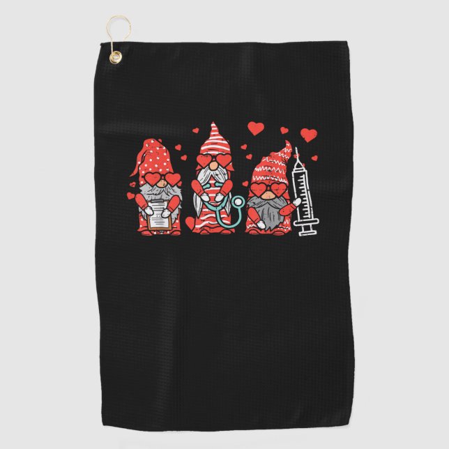 Gnome Nurse Scrub Valentine RN ICU ER Valentine D Golfhandtuch (Vorderseite)
