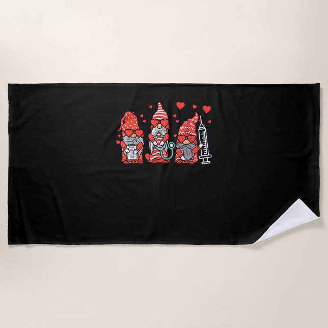 Gnome Nurse Scrub Valentine RN ICU ER Valentine D Strandtuch (Vorderseite)