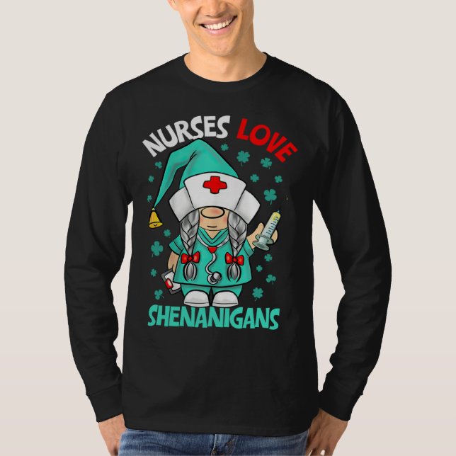 Gnome Nurses Love Shenanigans Nurse St Patricks Da T-Shirt (Vorderseite)