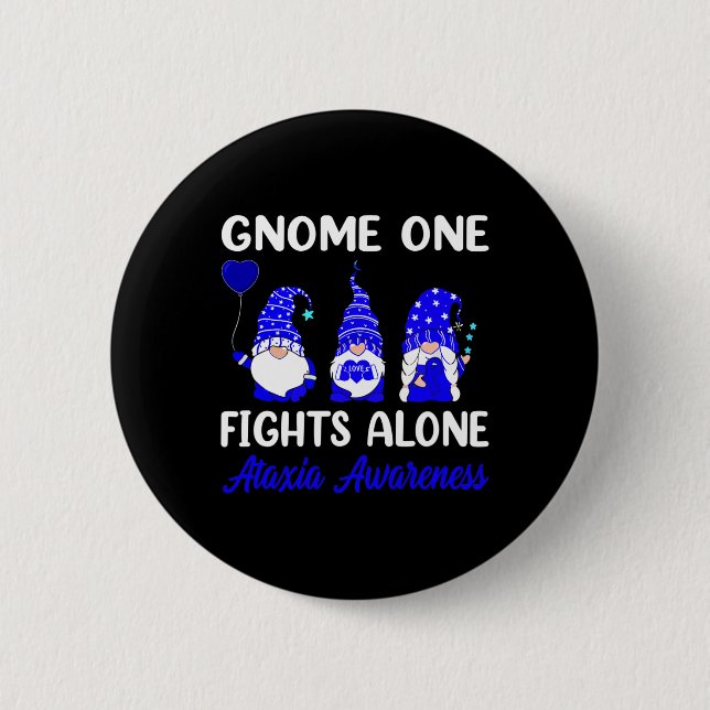 Gnome One Fights Alone Blue Ribbon Ataxii Ausblick Button (Vorderseite)
