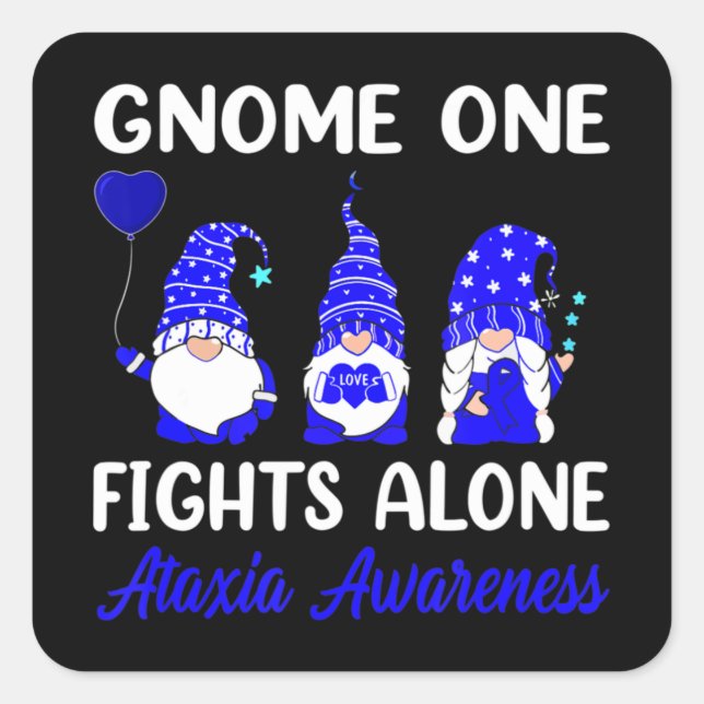Gnome One Fights Alone Blue Ribbon Ataxii Ausblick Quadratischer Aufkleber (Vorderseite)