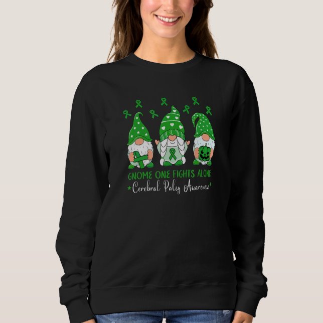 Gnome One Fights Alone Green Ribbon Pumpkin Cerebr Sweatshirt (Vorderseite)