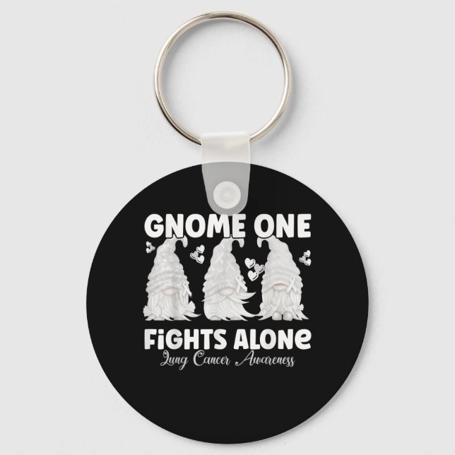 Gnome One kämpft allein mit weißem Lungenkrebs-Bew Schlüsselanhänger (Vorderseite)