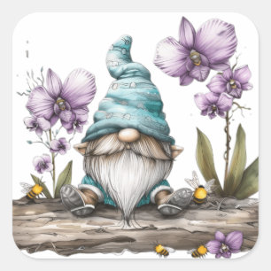 Gnome Orchid Blume Quadratischer Aufkleber