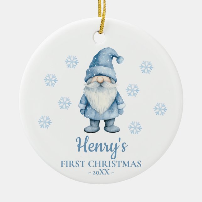 Gnome Personalized Baby's First Christmas Keramik Ornament (Vorne)