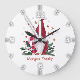 Gnome Pine Tree Branches Stars Christmas Große Wanduhr