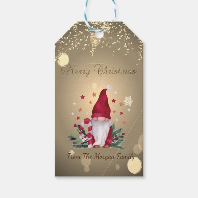 Gnome Pine Tree, Branches Stars Confetti Geschenkanhänger (Vorderseite)