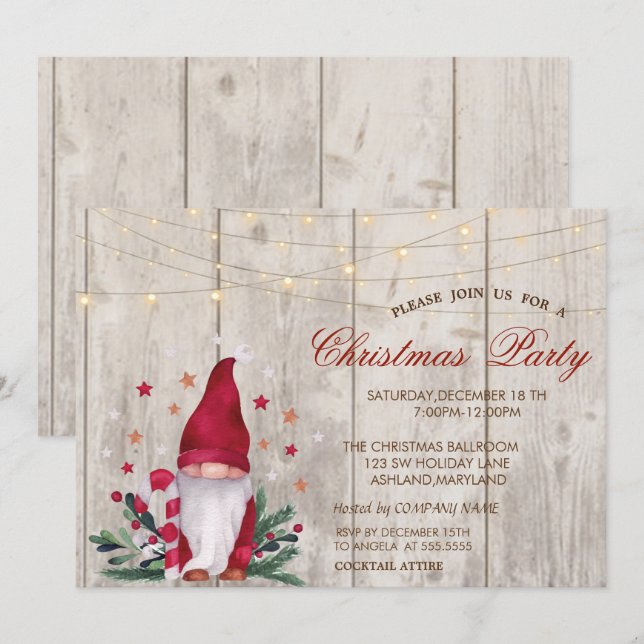 Gnome Pine Tree Branches Wood Christmas Party Einladung (Vorne/Hinten)