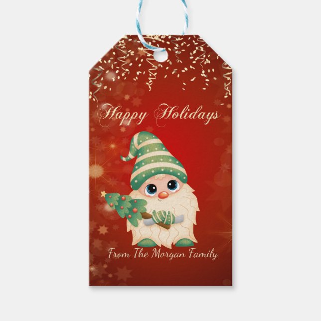 Gnome Pine Tree, Confetti, Red Geschenkanhänger (Vorderseite)