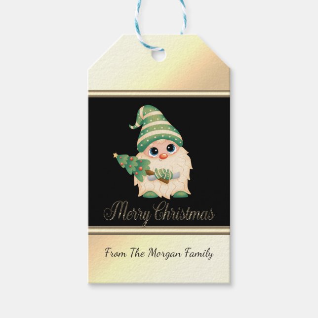 Gnome Pine Tree, Gold Black - Personalisiert Geschenkanhänger (Vorderseite)