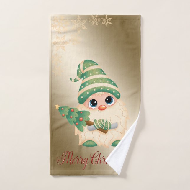Gnome, Pine Tree, Schneeflocken, Gold Weihnachten Badhandtuch Set (Handtuch)