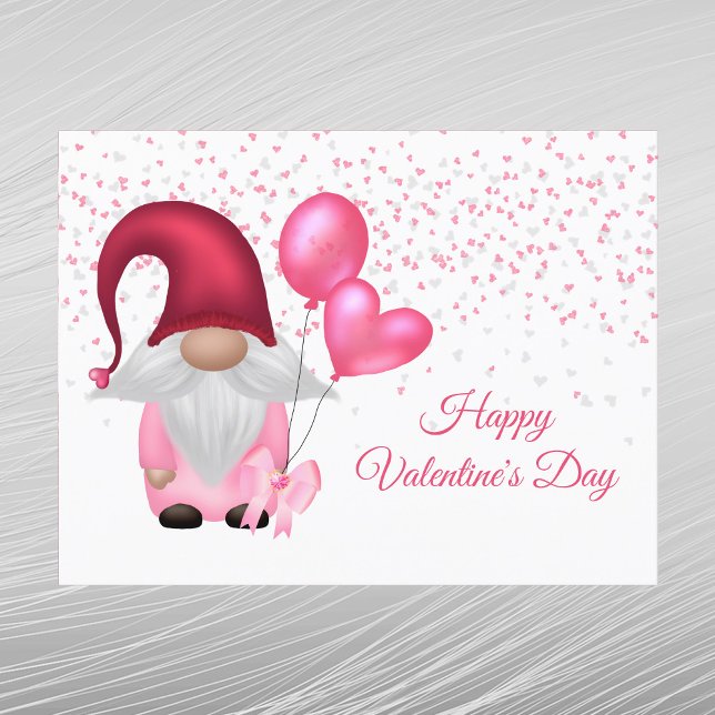Gnome Pink Balloons Valentine Feiertagspostkarte (Von Creator hochgeladen)