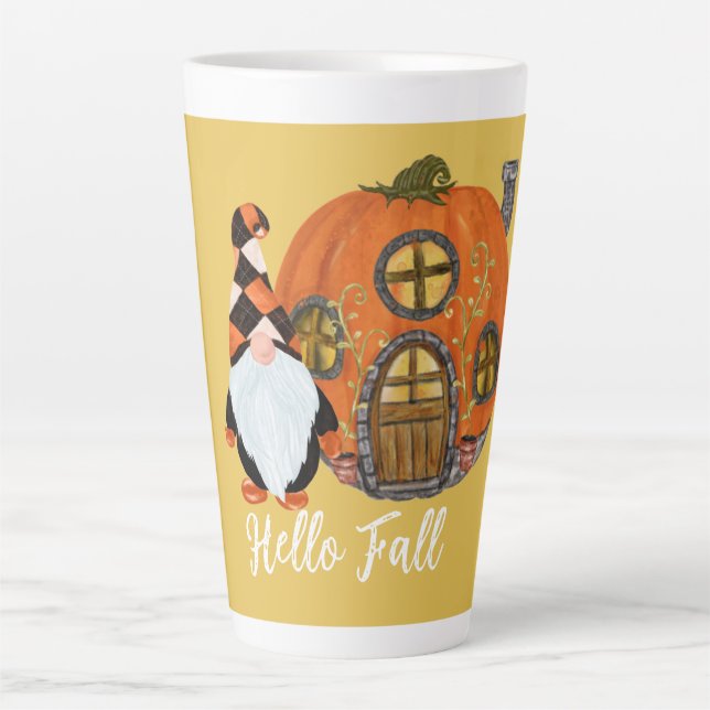 Gnome & Pumpkin House Fall Scene Milchtasse (Vorderseite)