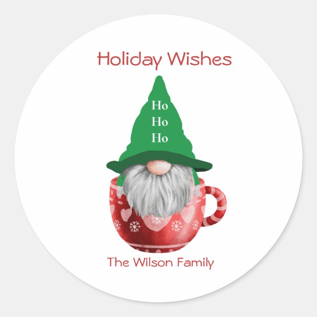 Gnome Red Green Holiday wünscht Personalisiert Runder Aufkleber (Vorderseite)