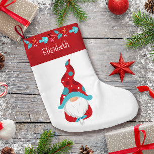 Gnome Red Modern Leaathan Border Holiday Name Nied Kleiner Weihnachtsstrumpf