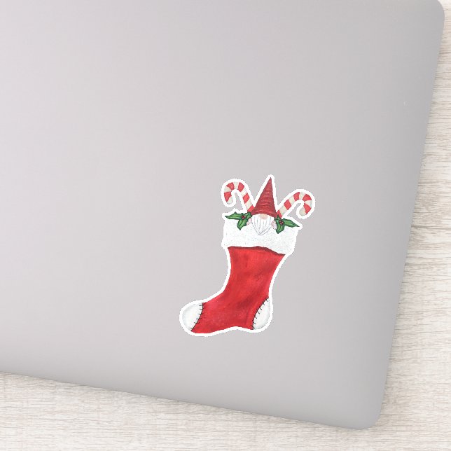 Gnome Red Tall Hat Weihnachts-Strumpf Candy Canes Aufkleber (Detail)
