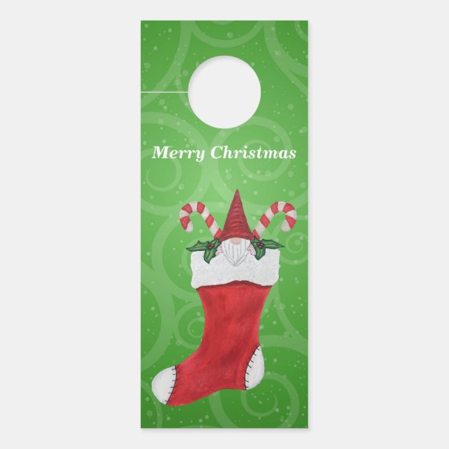 Gnome Red Tall Hat zu Weihnachten Strumpf Green Türanhänger (Vorderseite)