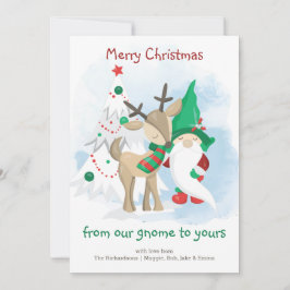 Gnome Rentier und Weihnachtsbaum Whimsical Funny Feiertagskarte