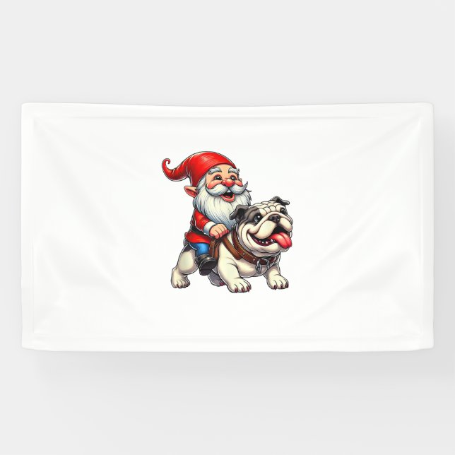 Gnome Ride English Bulldog Christmas Weihnachten W Banner (Horizontal)