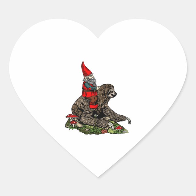 Gnome Riding a Sloth Herz-Aufkleber (Vorderseite)