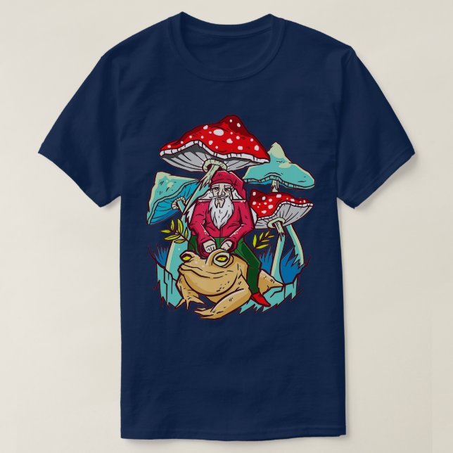 Gnome Riding auf Bufo Alvarius Toad Mushroom Fanta T-Shirt (Design vorne)