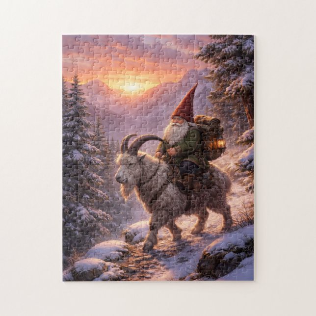 Gnome riding mountain goat (Vertikal)