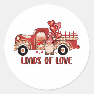 Gnome rote Lkw Lasten der Liebe Valentine Runder Aufkleber