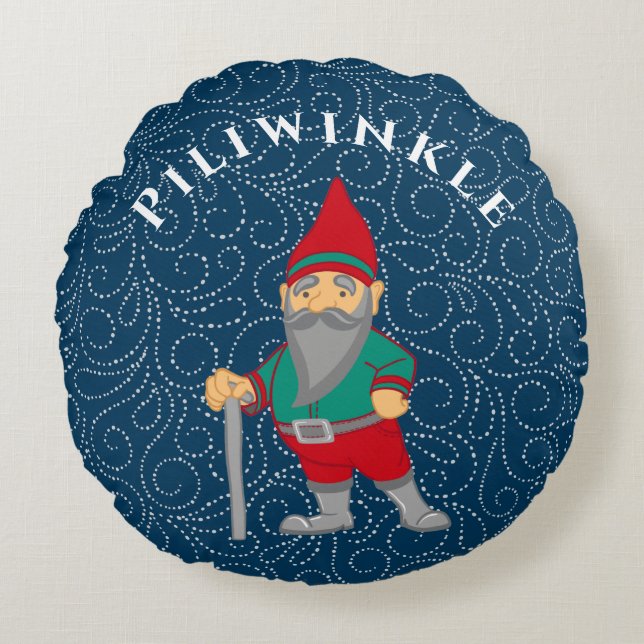 Gnome scandinave | Coussin arrondi personnalisable (Devant)
