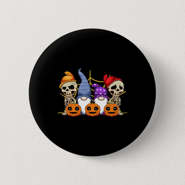 Gnome Skeleton Lazy Halloween Kostüm Niedlich Pump Button (Vorderseite)