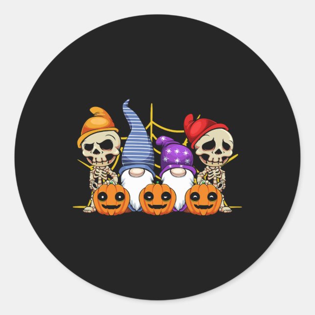 Gnome Skeleton Lazy Halloween Kostüm Niedlich Pump Runder Aufkleber (Vorderseite)