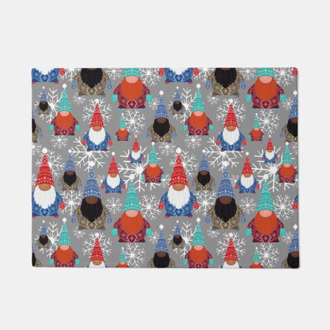 Gnome Snowflake Illustrationen Weihnachtsmuster Fußmatte (Vorderseite)