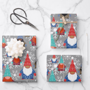 Gnome Snowflake Illustrationen Weihnachtsmuster Geschenkpapier Set