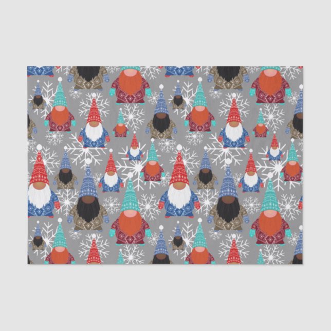 Gnome Snowflake Illustrationen Weihnachtsmuster Seidenpapier (Vorderseite)