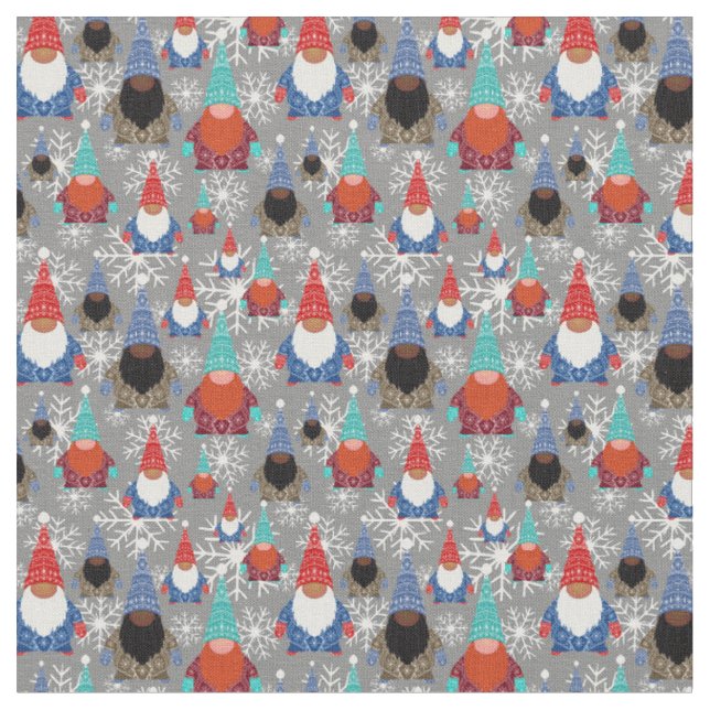Gnome Snowflake Illustrationen Weihnachtsmuster Stoff (Nahaufnahme)
