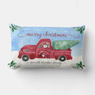 Gnome Snowing Bauernhof Red Truck Wasserfarbe Lendenkissen