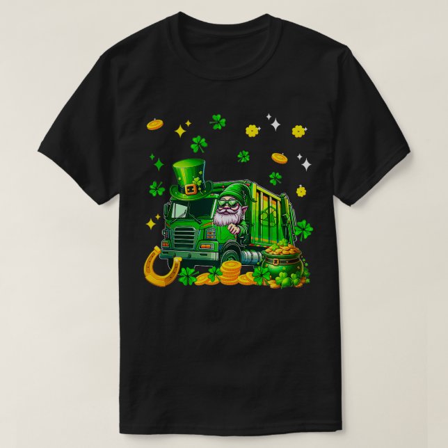 Gnome Sonnenbrille Fahren Müll LKW Patricks Da T-Shirt (Design vorne)