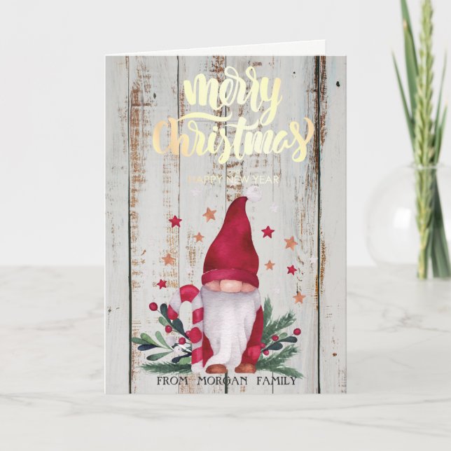 Gnome, Stars Pine Tree Branches Frohe Weihnachten (Vorderseite)