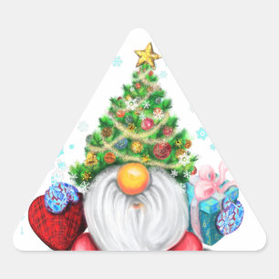 Gnome Sticker mit Weihnachtsbaumhut und Geschenk