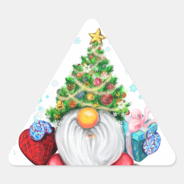 Gnome Sticker mit Weihnachtsbaumhut und Geschenk (Vorderseite)