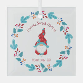 Gnome Sweet Gnome Elf Blumenreath Whimsical Fun Ornament Aus Glas