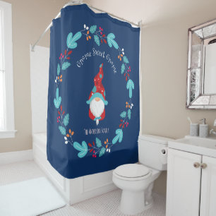 Gnome Sweet Gnome Moderner Elf Blumenkranz Blau Duschvorhang