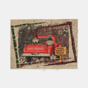 Gnome Sweet Gnome Red Truck Kariert Rustikal Fleecedecke