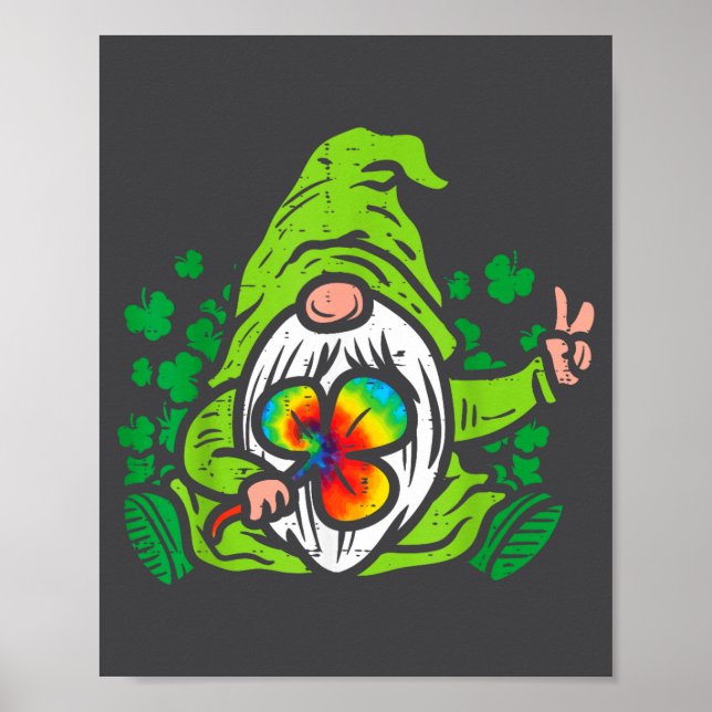 Gnome Tie Dye Shamrock Clover St Patricks Day Hipe Poster (Vorne)