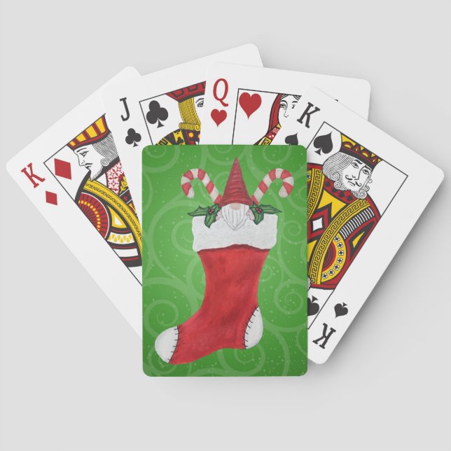 Gnome Tragen Red Hat in Christmas Strumpf Green Spielkarten (Rückseite)